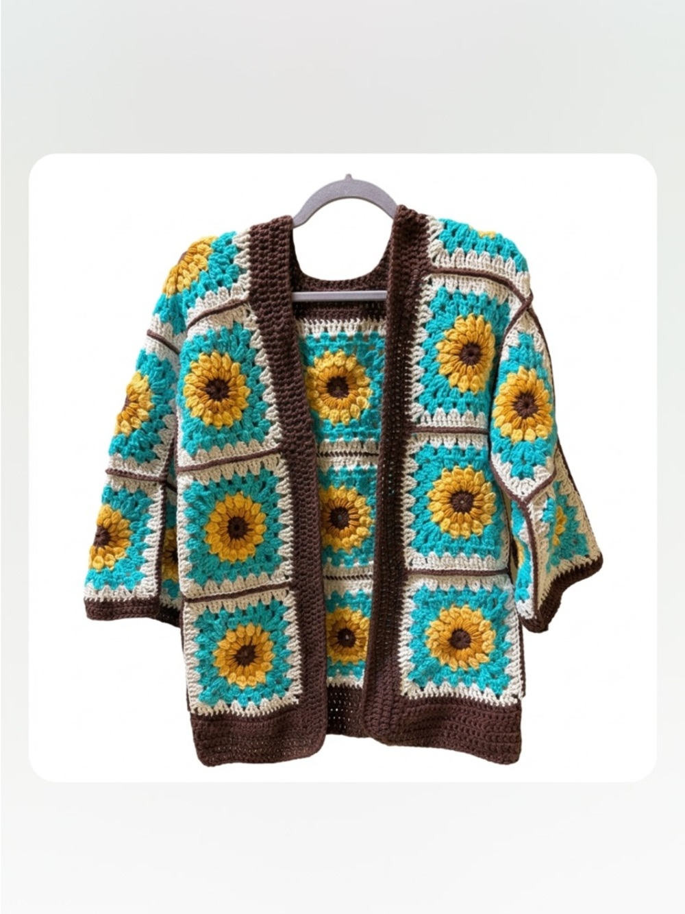 Handmade Crochet Sunflower Cardigan - Turquoise & Yellow